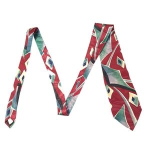 Oscar De La Renta Men's Classic Tie 100% Silk Burgundy Abstract Made‎ In USA